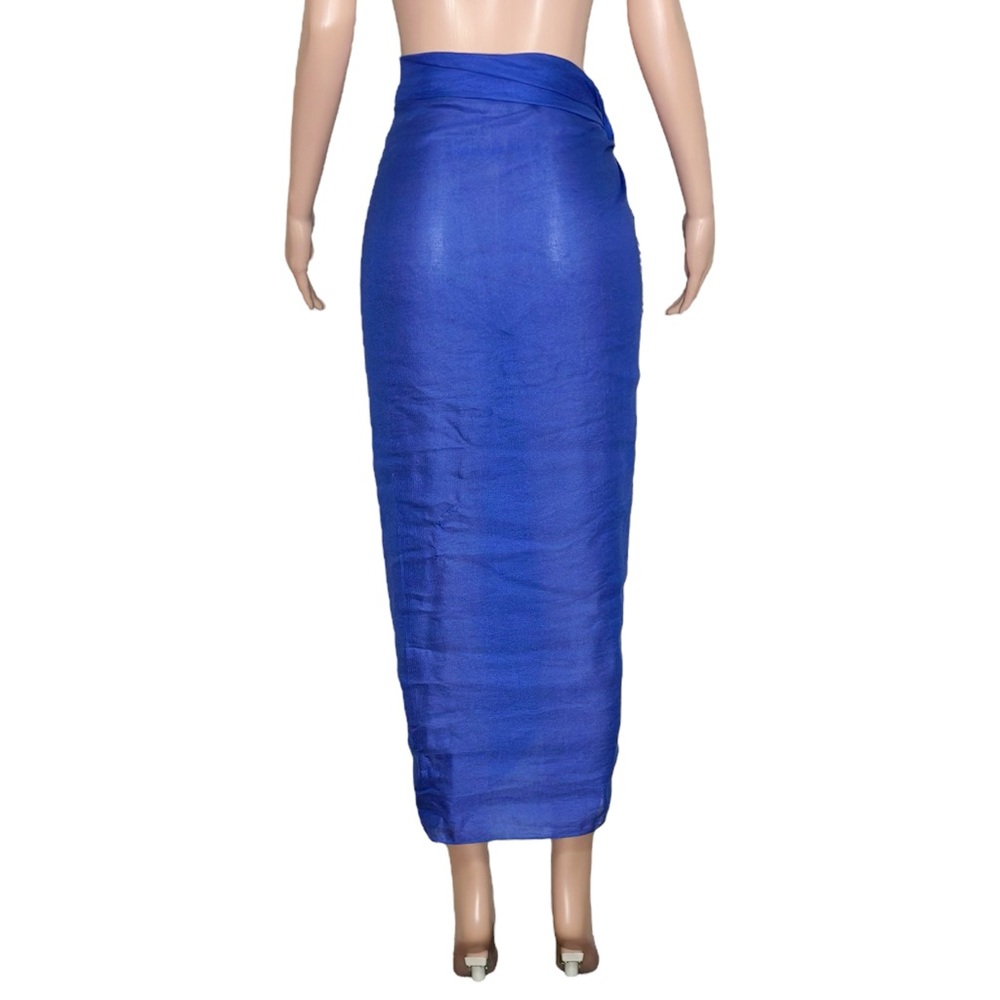 MONDAY SWIMWEAR St. Tropez Linen-Blend Sarong, Cobalt, OS - Picture 8 of 10